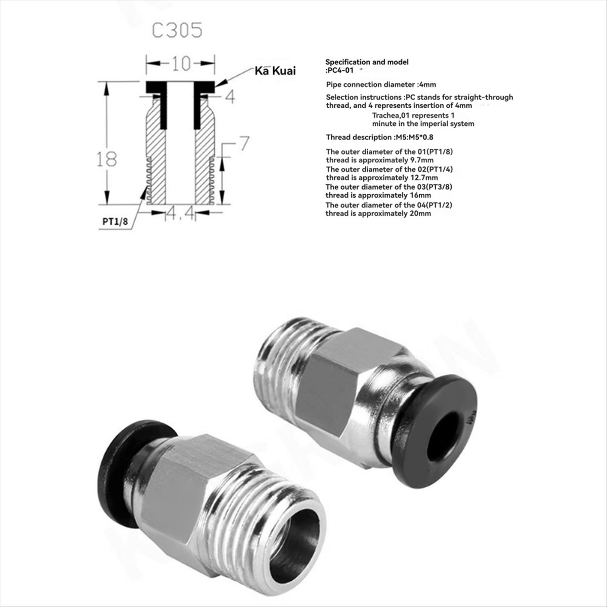 【A60I】 PC4-M10 Male Straight P - огляд і ціна Ptfe Tube