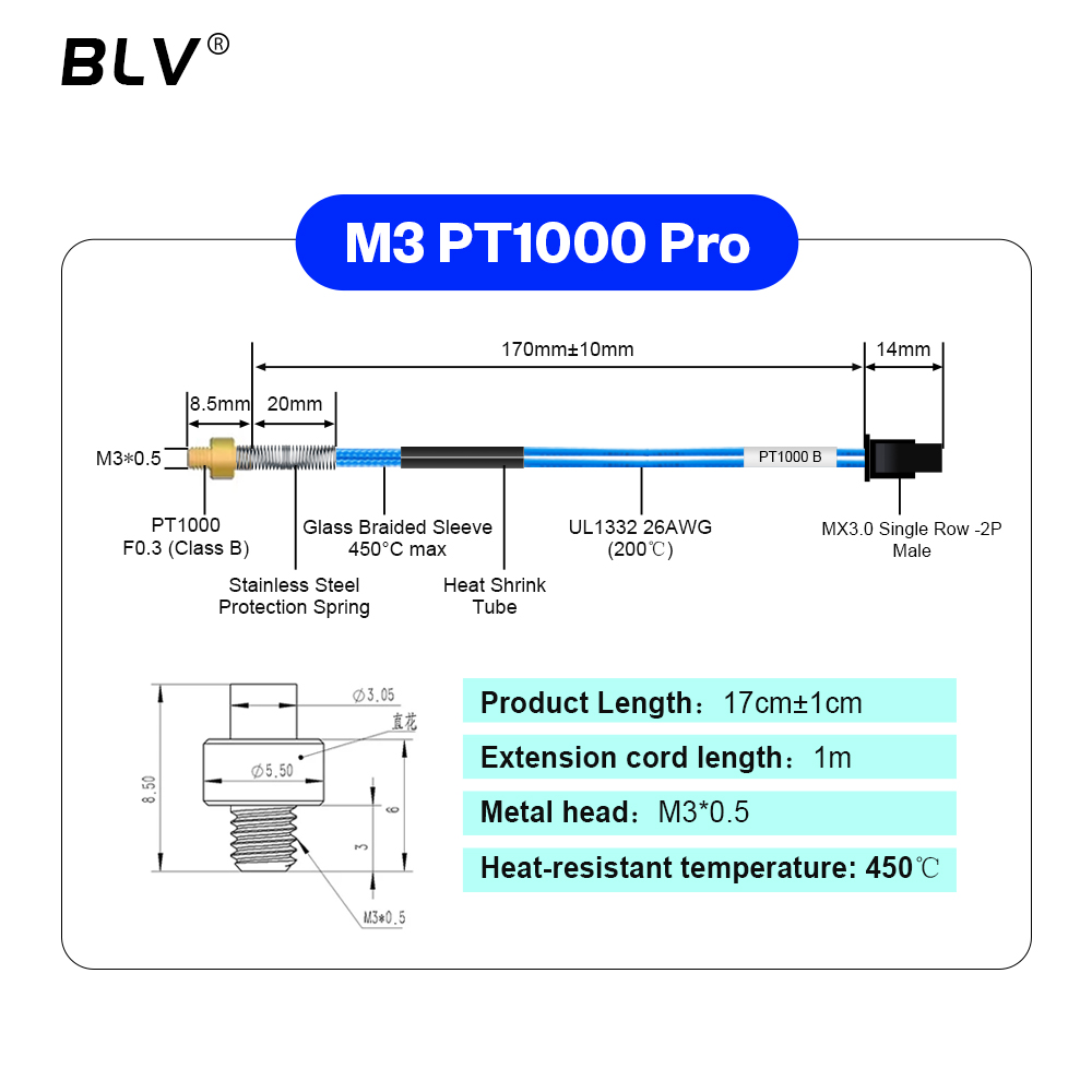 BLV® PT1000 Thermistor M3 M4 B - огляд і ціна Hotend Assembly