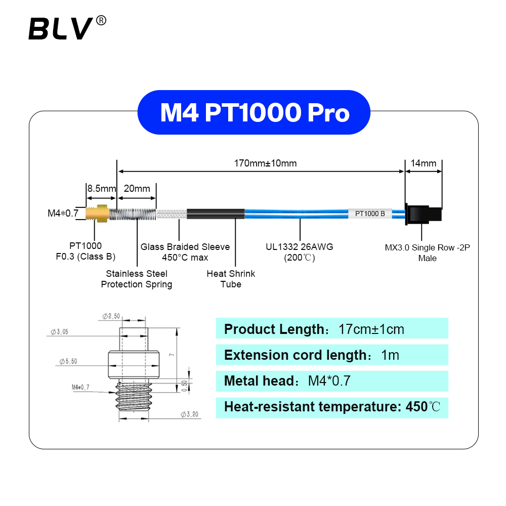 BLV® PT1000 Thermistor M3 M4 B - огляд і ціна Hotend Assembly